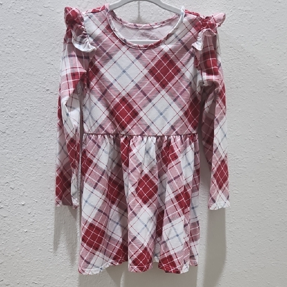 Red Plaid Long Sleeve Dress